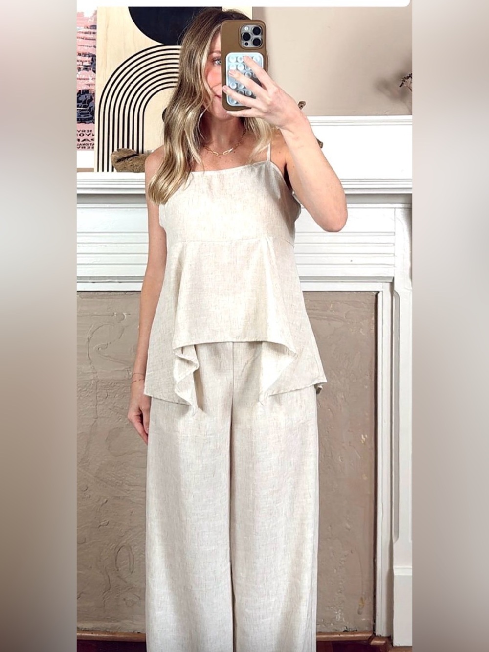 Sandy Cream Linen Wide-Leg Set